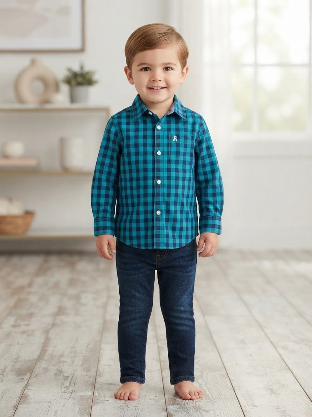Izod Blue & Black Plaid Button-Down Shirt